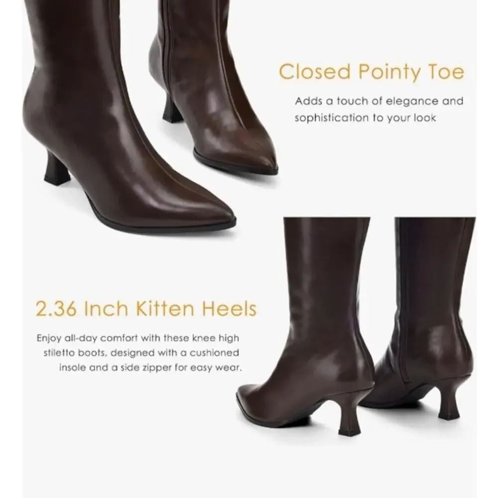 Fk. MSRP $70 NWB GENSHUO KNEE HIGH POINTED TOE KITTEN HEEL BOOTS ♡SIZE 8♡